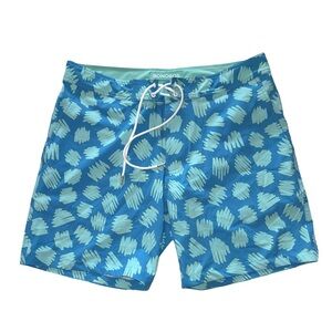 Bonobos Men's Riviera Recycled Swim Trunk Sz Med Teal Scribble